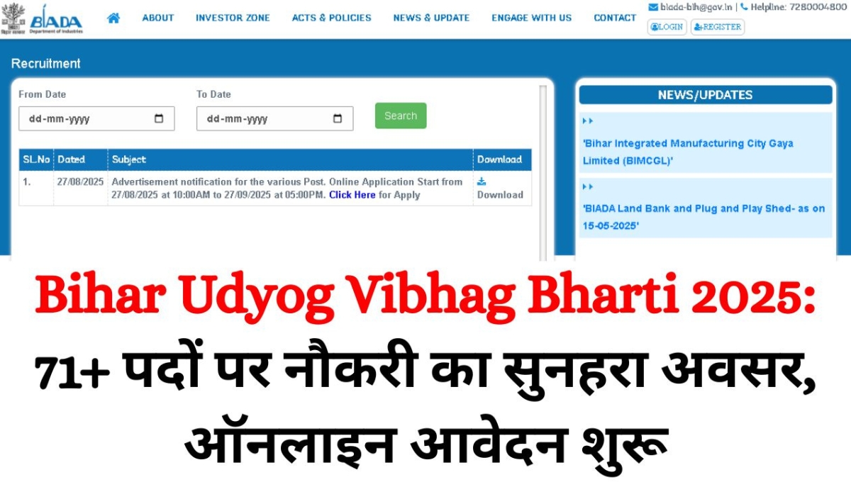 Bihar Udyog Vibhag Vacancy