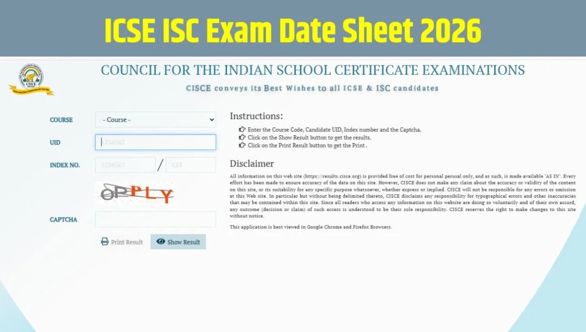ICSE, ISC Exam Date Sheet 2026